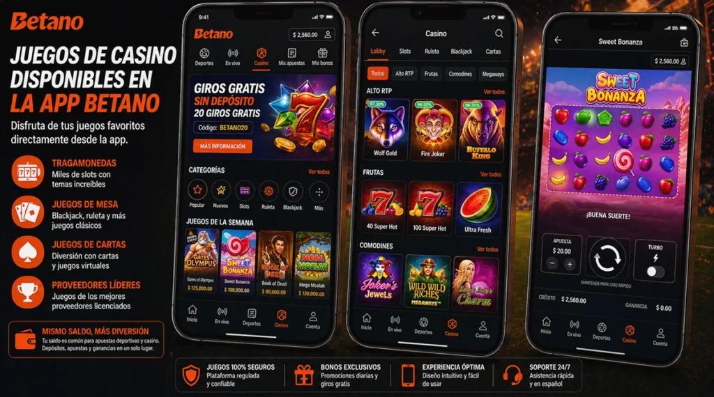 Juegos de casino en la app Betano en México