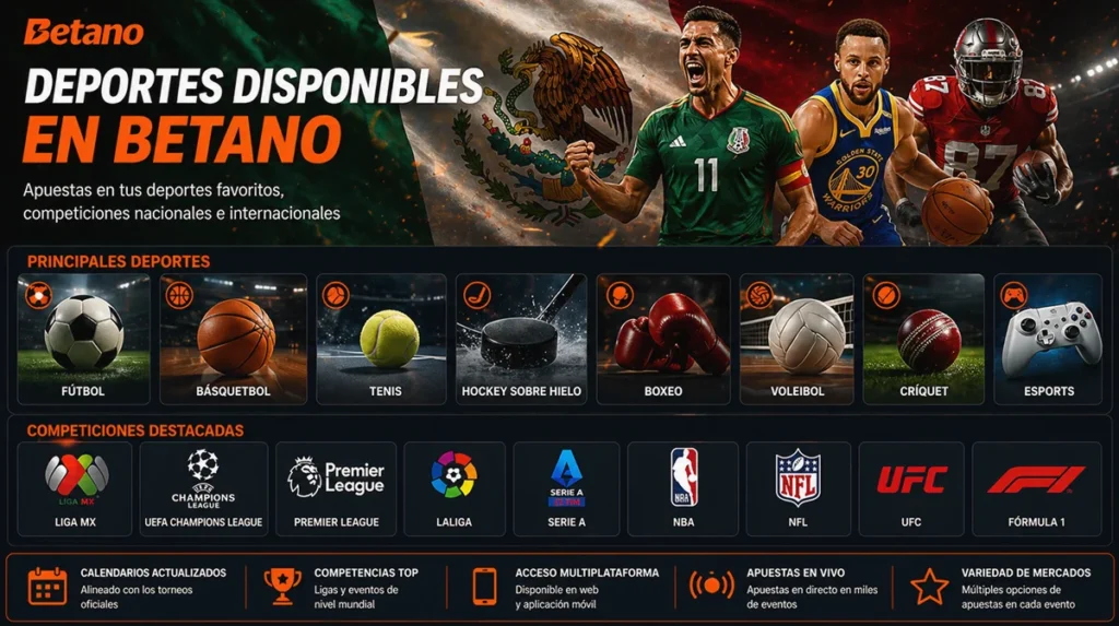 Deportes disponibles en Betano México para apostar